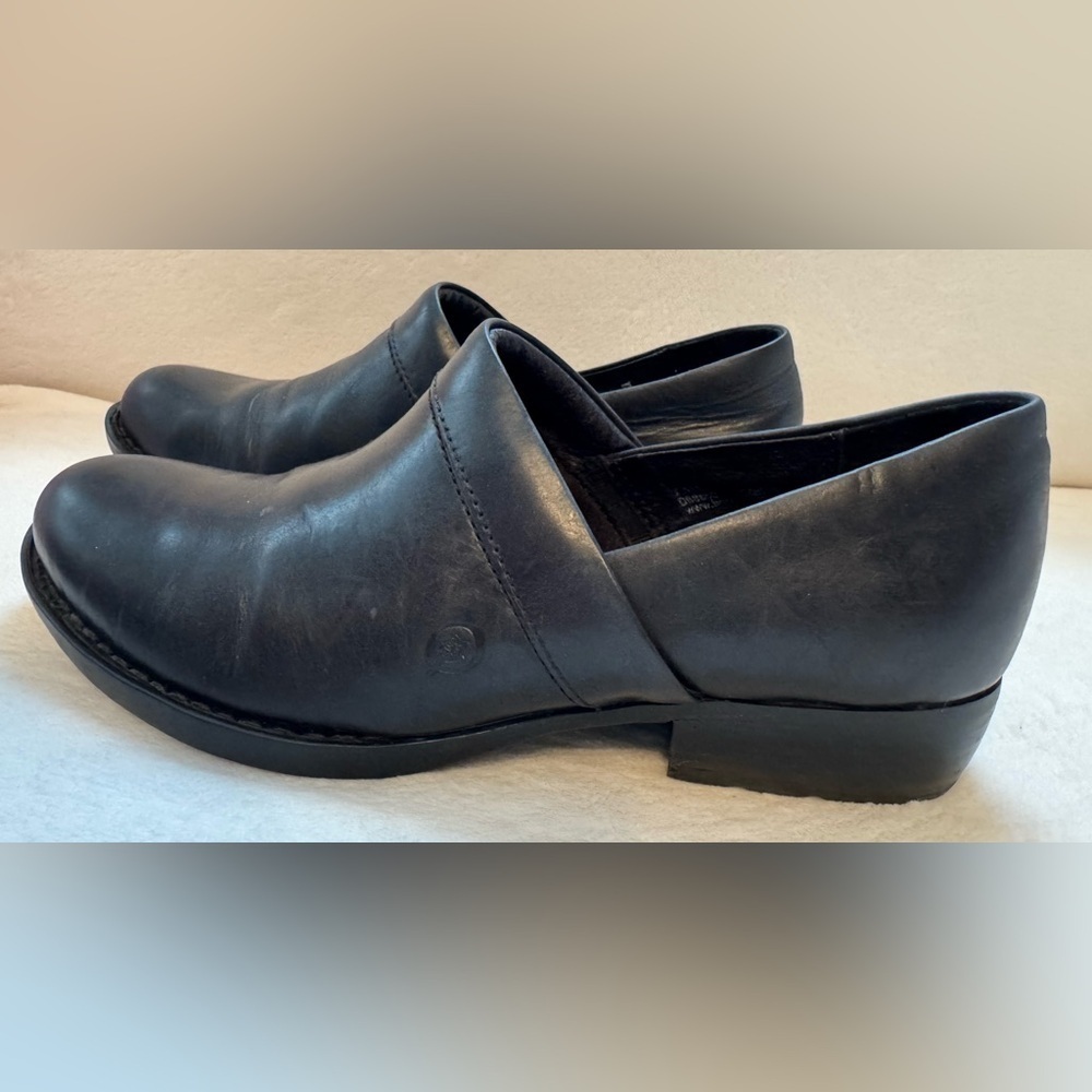 Born Women's Marka Black Leather Slip On Clogs Size 8.5